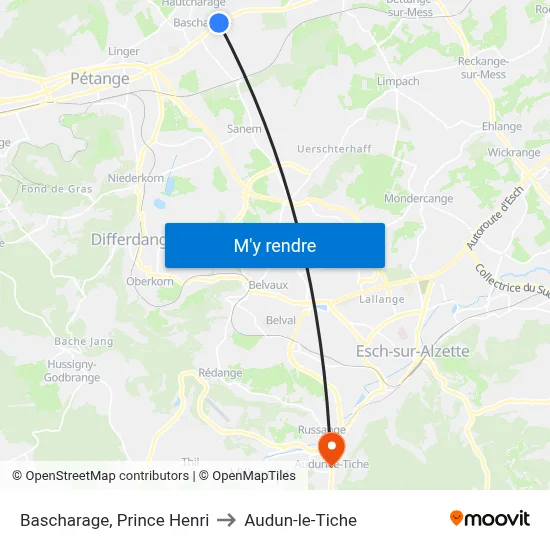 Bascharage, Prince Henri to Audun-le-Tiche map