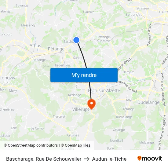Bascharage, Rue De Schouweiler to Audun-le-Tiche map
