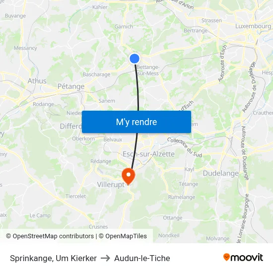 Sprinkange, Um Kierker to Audun-le-Tiche map