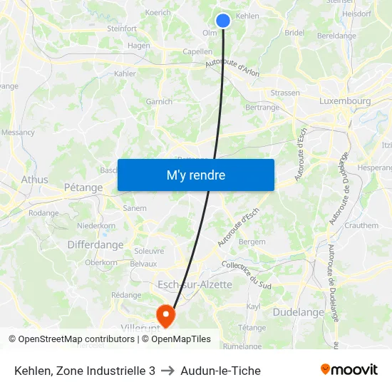 Kehlen, Zone Industrielle 3 to Audun-le-Tiche map