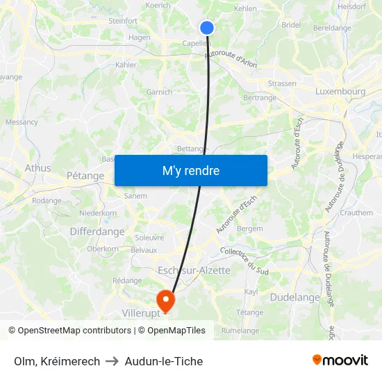 Olm, Kréimerech to Audun-le-Tiche map