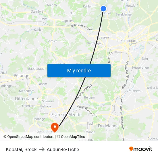 Kopstal, Bréck to Audun-le-Tiche map