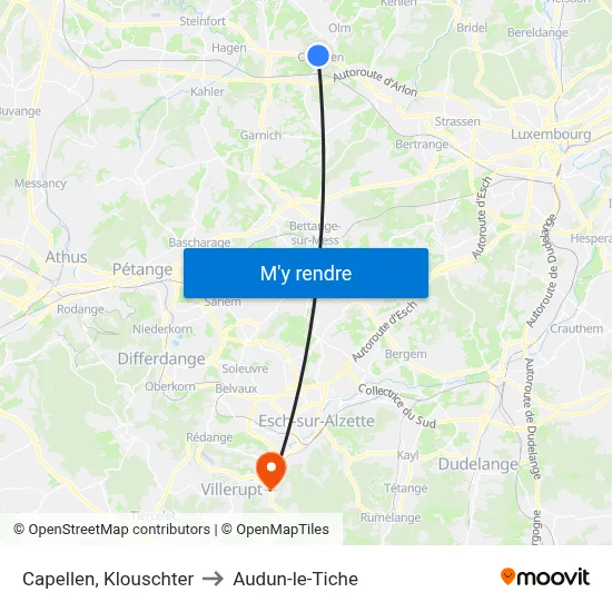 Capellen, Klouschter to Audun-le-Tiche map