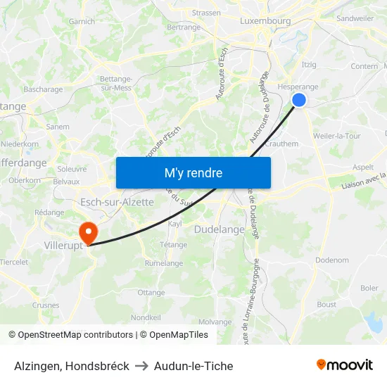 Alzingen, Hondsbréck to Audun-le-Tiche map