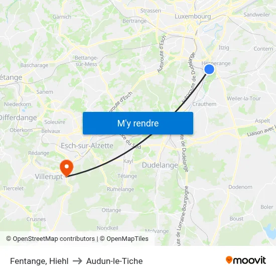 Fentange, Hiehl to Audun-le-Tiche map