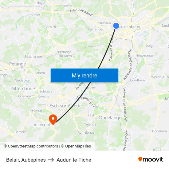 Belair, Aubépines to Audun-le-Tiche map