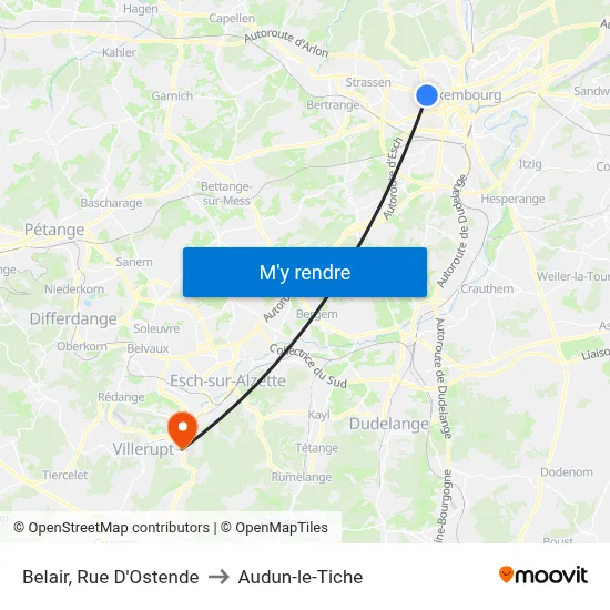 Belair, Rue D'Ostende to Audun-le-Tiche map