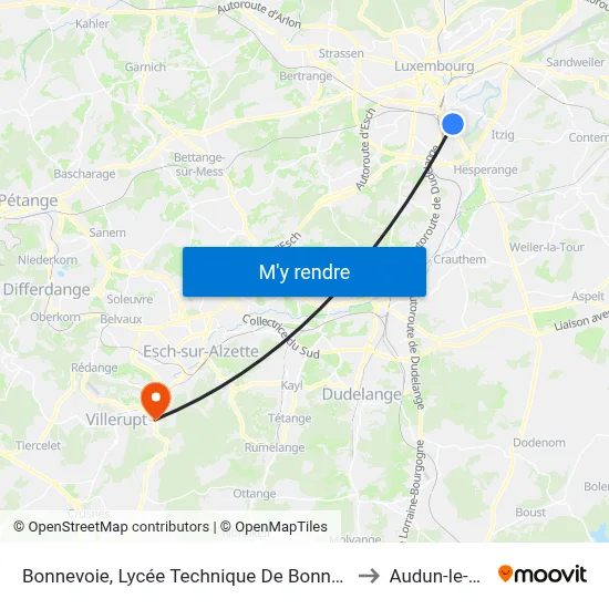 Bonnevoie, Lycée Technique De Bonnevoie/Quais to Audun-le-Tiche map