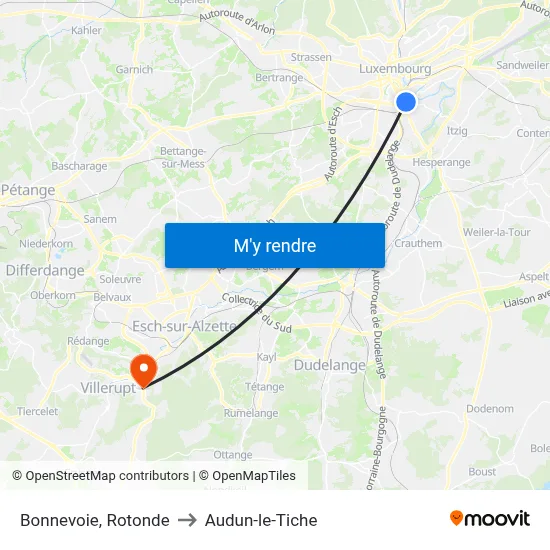 Bonnevoie, Rotonde to Audun-le-Tiche map
