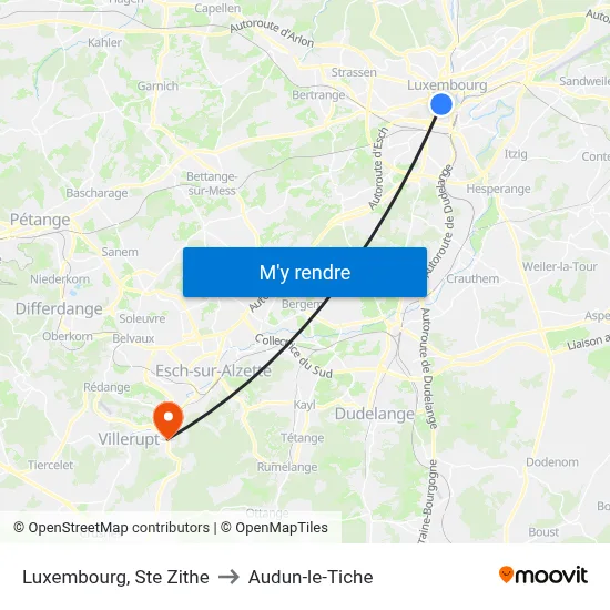 Luxembourg, Ste Zithe to Audun-le-Tiche map
