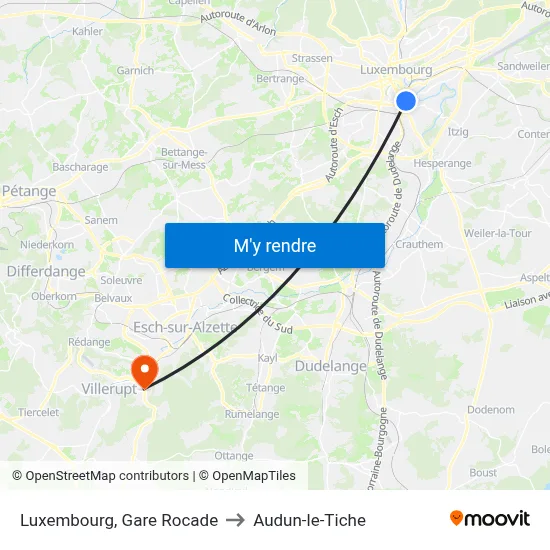 Luxembourg, Gare Rocade to Audun-le-Tiche map