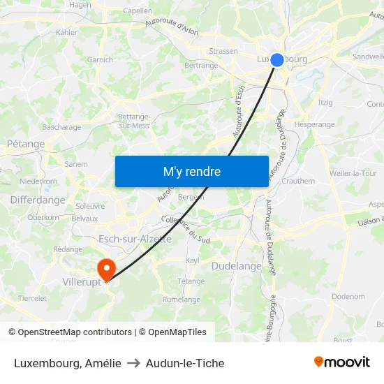 Luxembourg, Amélie to Audun-le-Tiche map