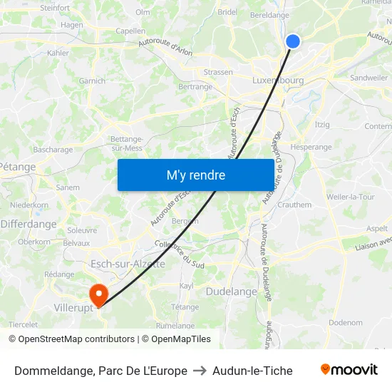 Dommeldange, Parc De L'Europe to Audun-le-Tiche map