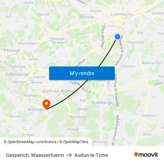 Gasperich, Waassertuerm to Audun-le-Tiche map