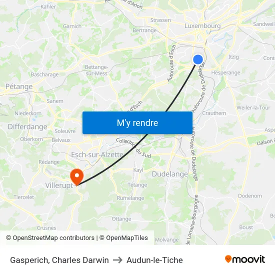 Gasperich, Charles Darwin to Audun-le-Tiche map