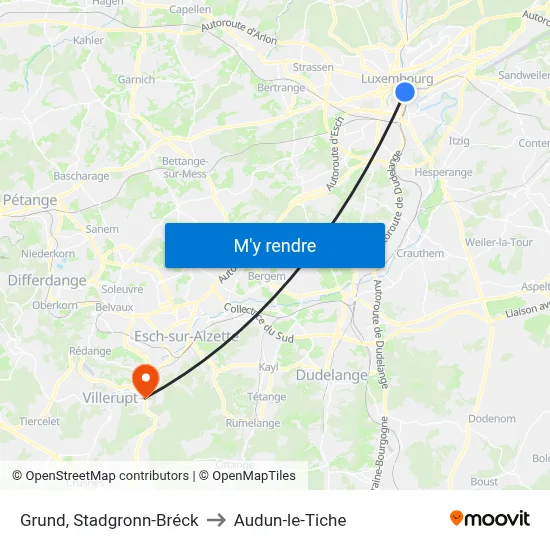 Grund, Stadgronn-Bréck to Audun-le-Tiche map