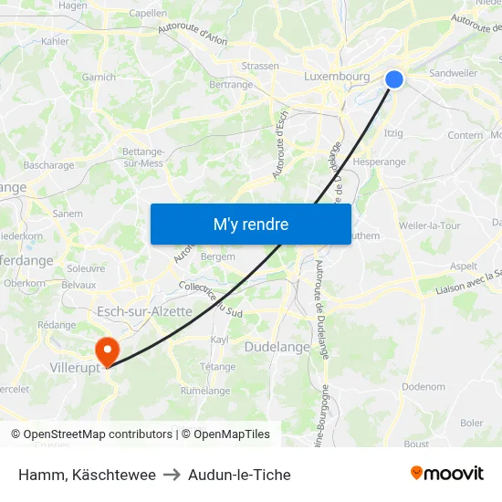 Hamm, Käschtewee to Audun-le-Tiche map