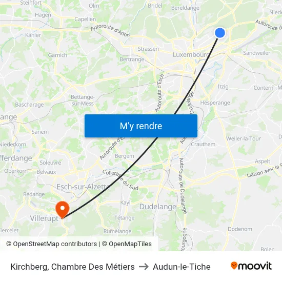 Kirchberg, Chambre Des Métiers to Audun-le-Tiche map