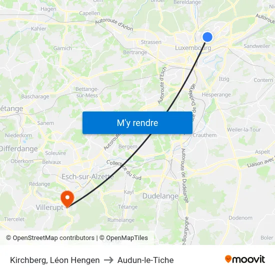 Kirchberg, Léon Hengen to Audun-le-Tiche map