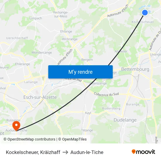 Kockelscheuer, Kräizhaff to Audun-le-Tiche map