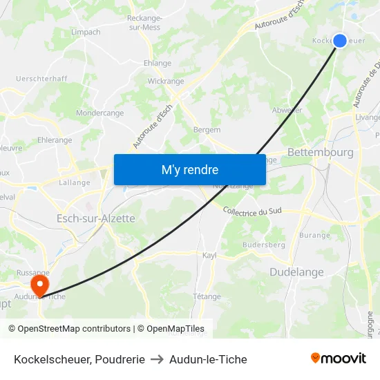 Kockelscheuer, Poudrerie to Audun-le-Tiche map