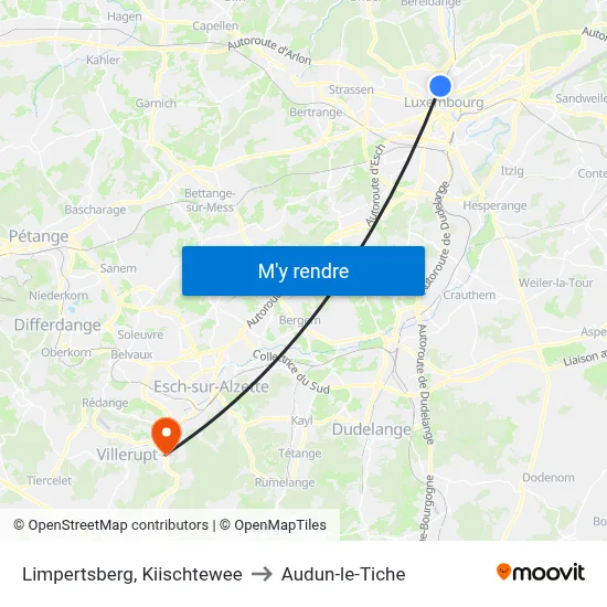 Limpertsberg, Kiischtewee to Audun-le-Tiche map