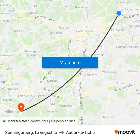 Senningerberg, Laangschib to Audun-le-Tiche map