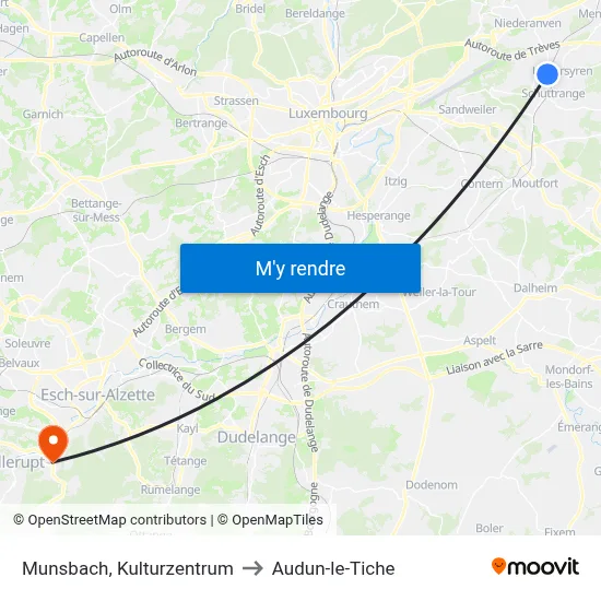 Munsbach, Kulturzentrum to Audun-le-Tiche map