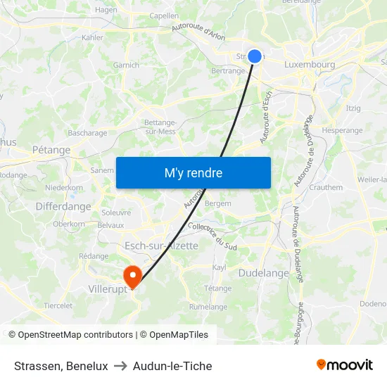 Strassen, Benelux to Audun-le-Tiche map