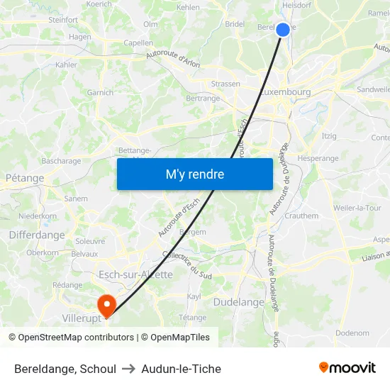Bereldange, Schoul to Audun-le-Tiche map