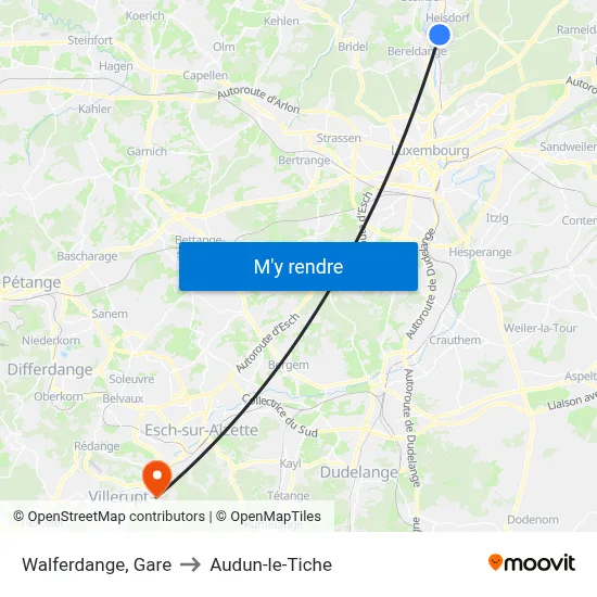 Walferdange, Gare to Audun-le-Tiche map