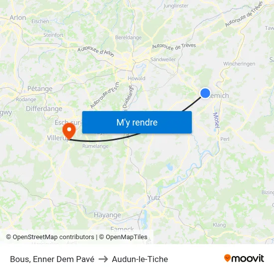 Bous, Enner Dem Pavé to Audun-le-Tiche map