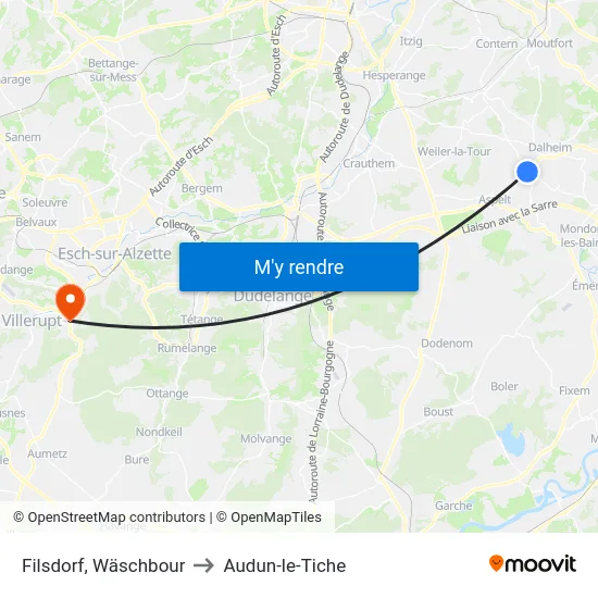 Filsdorf, Wäschbour to Audun-le-Tiche map