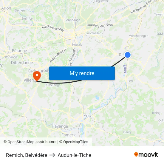 Remich, Belvédère to Audun-le-Tiche map