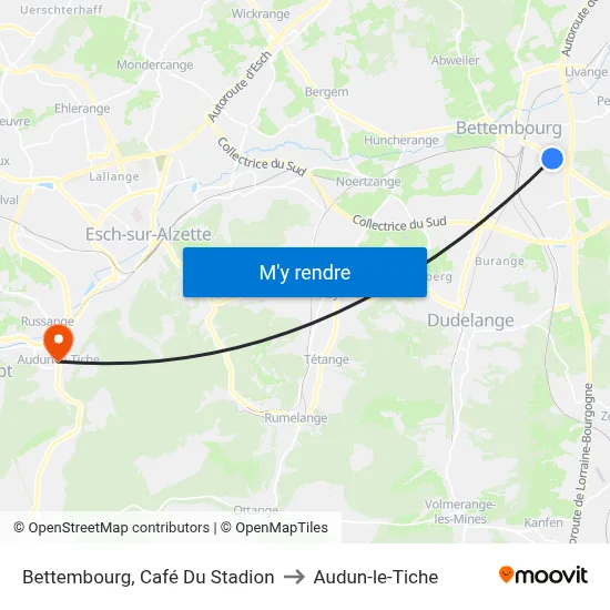 Bettembourg, Café Du Stadion to Audun-le-Tiche map