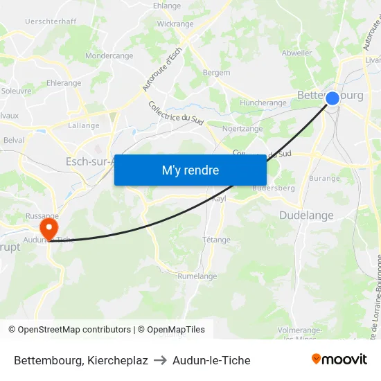 Bettembourg, Kiercheplaz to Audun-le-Tiche map