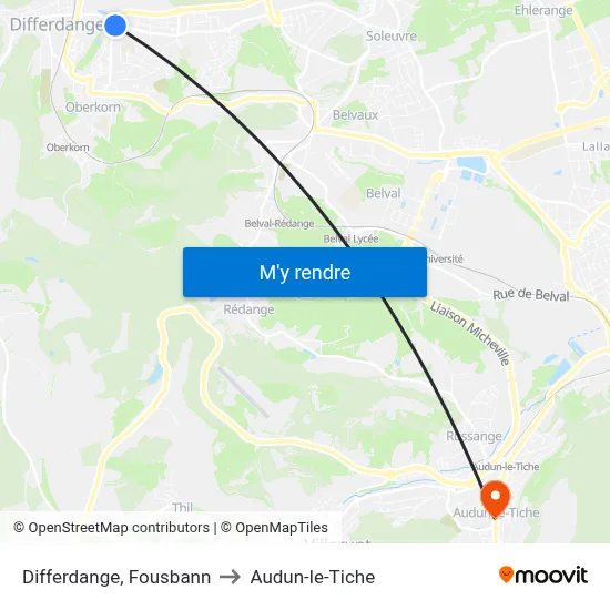 Differdange, Fousbann to Audun-le-Tiche map