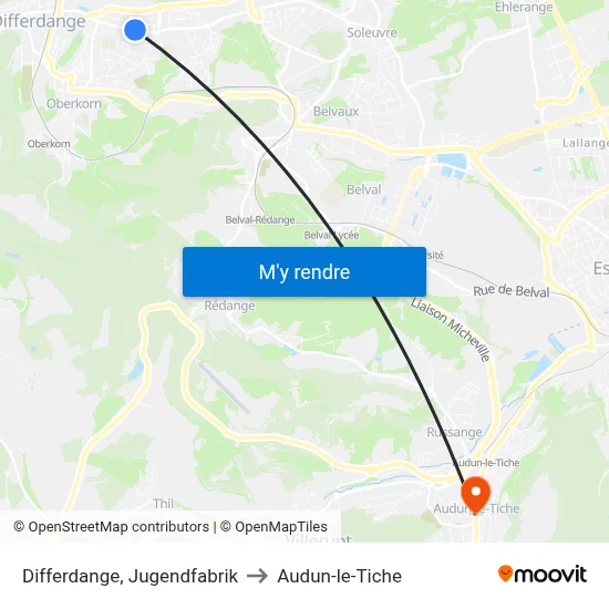 Differdange, Jugendfabrik to Audun-le-Tiche map