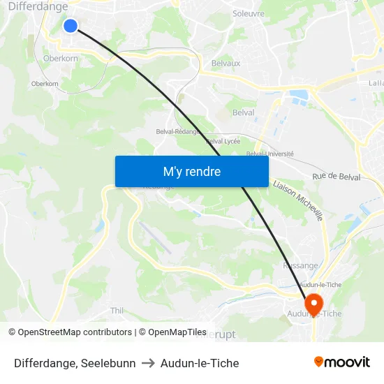 Differdange, Seelebunn to Audun-le-Tiche map
