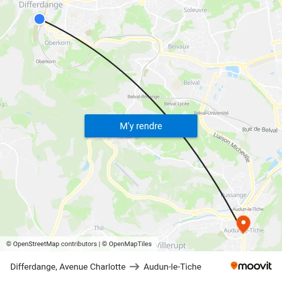 Differdange, Avenue Charlotte to Audun-le-Tiche map