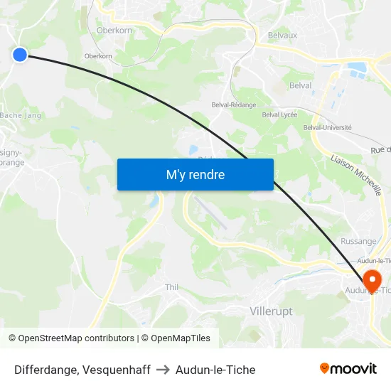 Differdange, Vesquenhaff to Audun-le-Tiche map