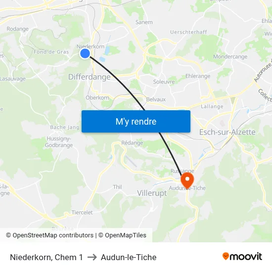 Niederkorn, Chem 1 to Audun-le-Tiche map