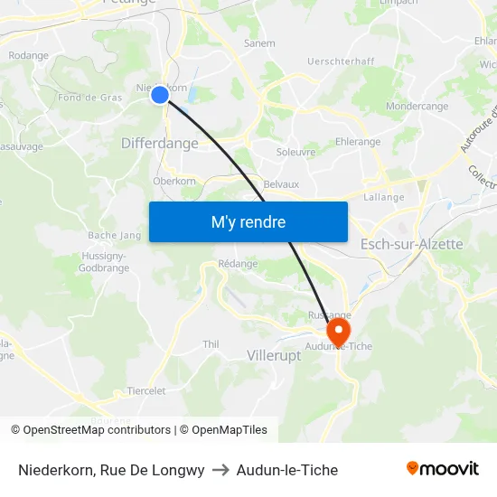 Niederkorn, Rue De Longwy to Audun-le-Tiche map