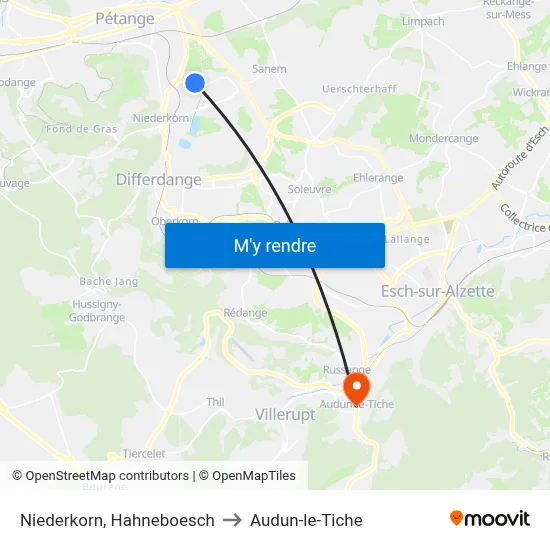 Niederkorn, Hahneboesch to Audun-le-Tiche map