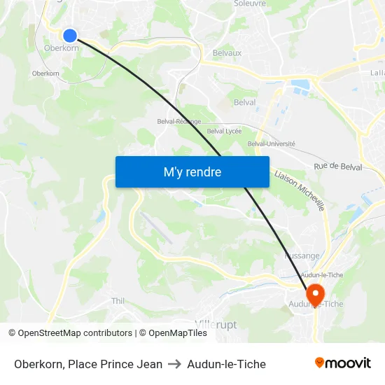 Oberkorn, Place Prince Jean to Audun-le-Tiche map