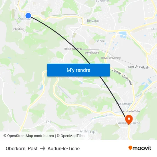 Oberkorn, Post to Audun-le-Tiche map