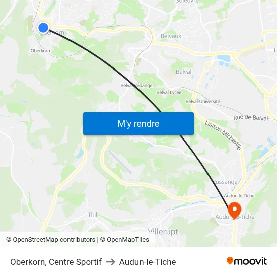 Oberkorn, Centre Sportif to Audun-le-Tiche map