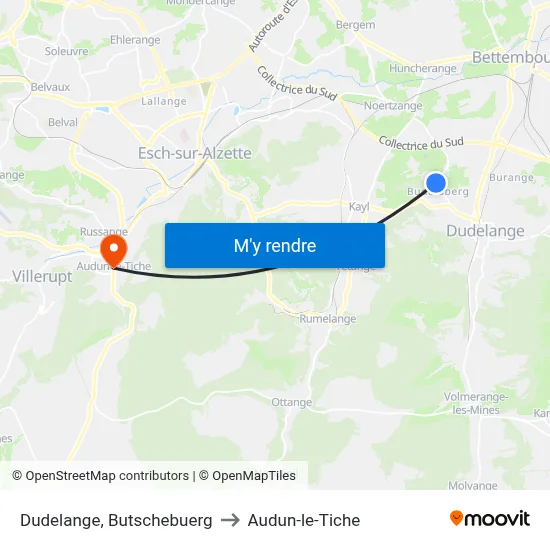 Dudelange, Butschebuerg to Audun-le-Tiche map