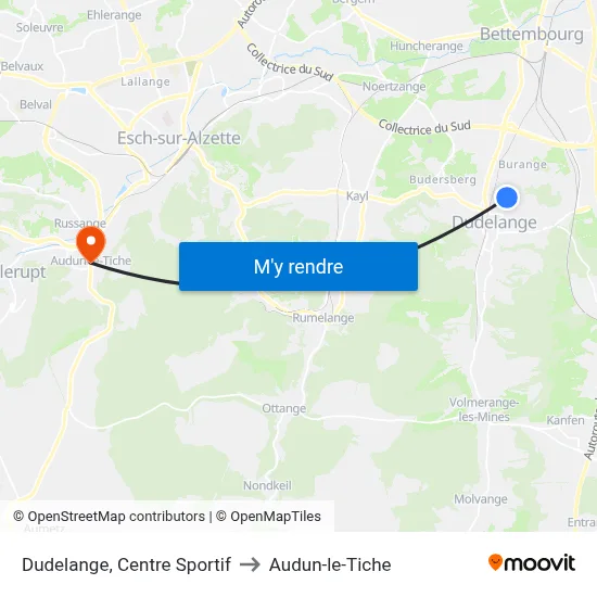 Dudelange, Centre Sportif to Audun-le-Tiche map