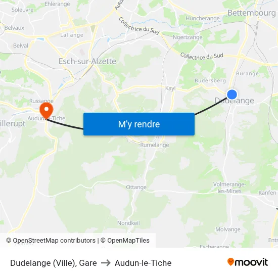 Dudelange (Ville), Gare to Audun-le-Tiche map